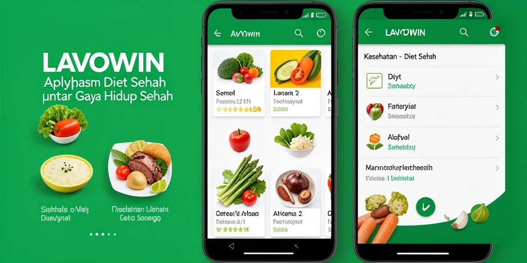 Antarmuka aplikasi LAVOWIN menampilkan fitur Diet Sehat yang intuitif.