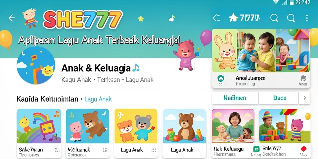 Tampilan antarmuka SHE777 dengan opsi lagu anak yang beragam.