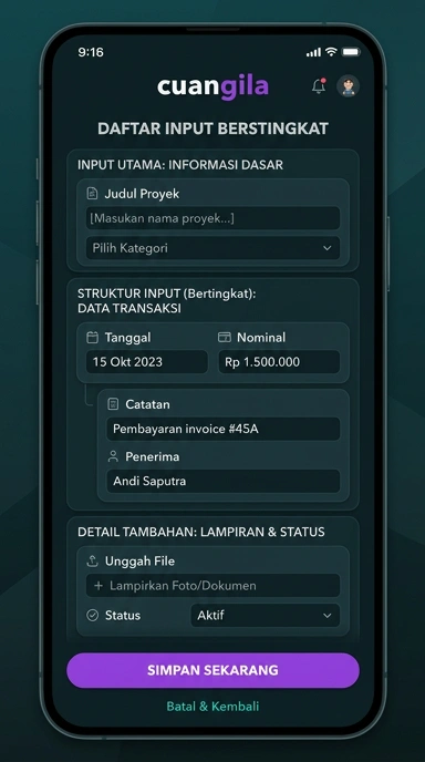 Tampilan halaman daftar cuangila